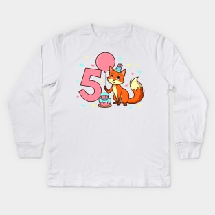 I am 5 with fox - girl birthday 5 years old Kids Long Sleeve T-Shirt